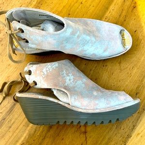 Fly London suede multi color wedges 39